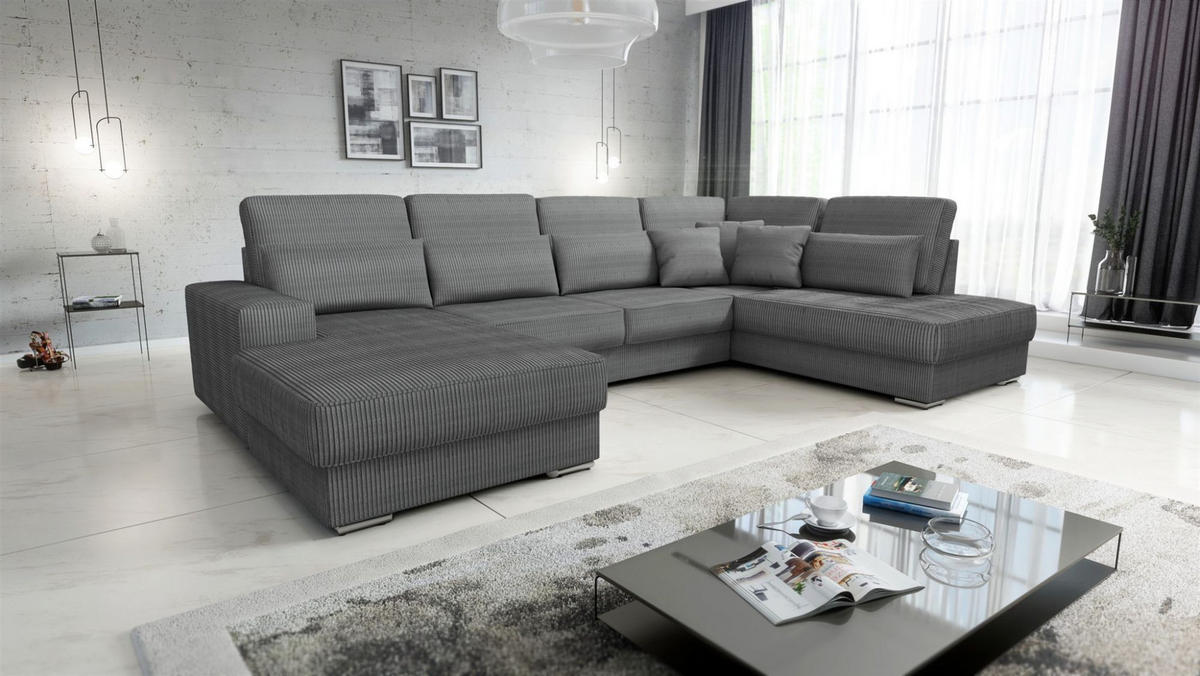 WOHNLANDSCHAFT Nevio In Scala - Grau, Holzwerkstoff/Textil (401/88/226cm) - Fun Möbel