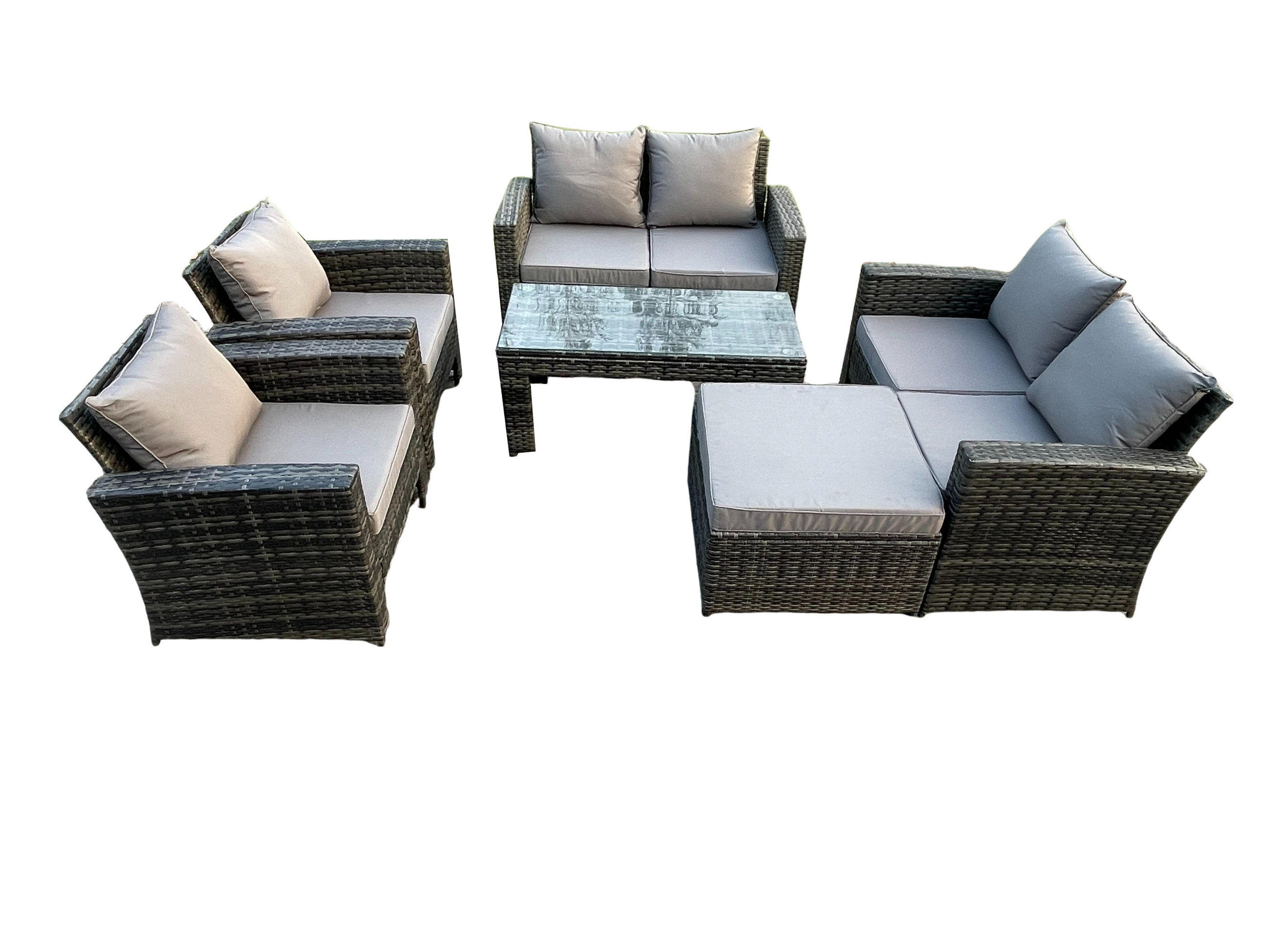 GARTENMÖBEL-SET mit Kissen Polyrattan Dunkelgrau 7-Sitzer - Dunkelgrau, Metall - Fimous