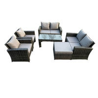 GARTENMÖBEL-SET mit Kissen Polyrattan Dunkelgrau 7-Sitzer - Dunkelgrau, Metall - Fimous