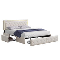 POLSTERBETT 160x200 cm, mit 4 Schubladen, Lattenrost, PU-Beige - Beige, Holzwerkstoff/Textil (160/200cm) - WoodenAura