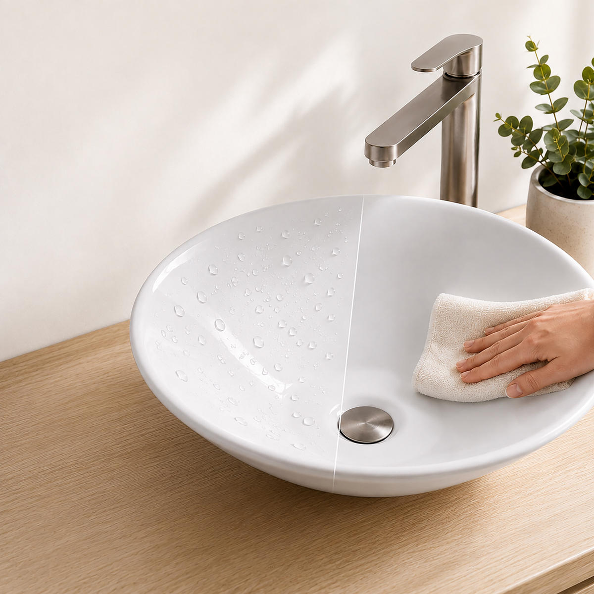 UMÝVADLO Bílé na desku keramika bez otvoru pro baterii lotosový efekt - bílá, keramika (41.5/15/41.5cm) - Relaxdays