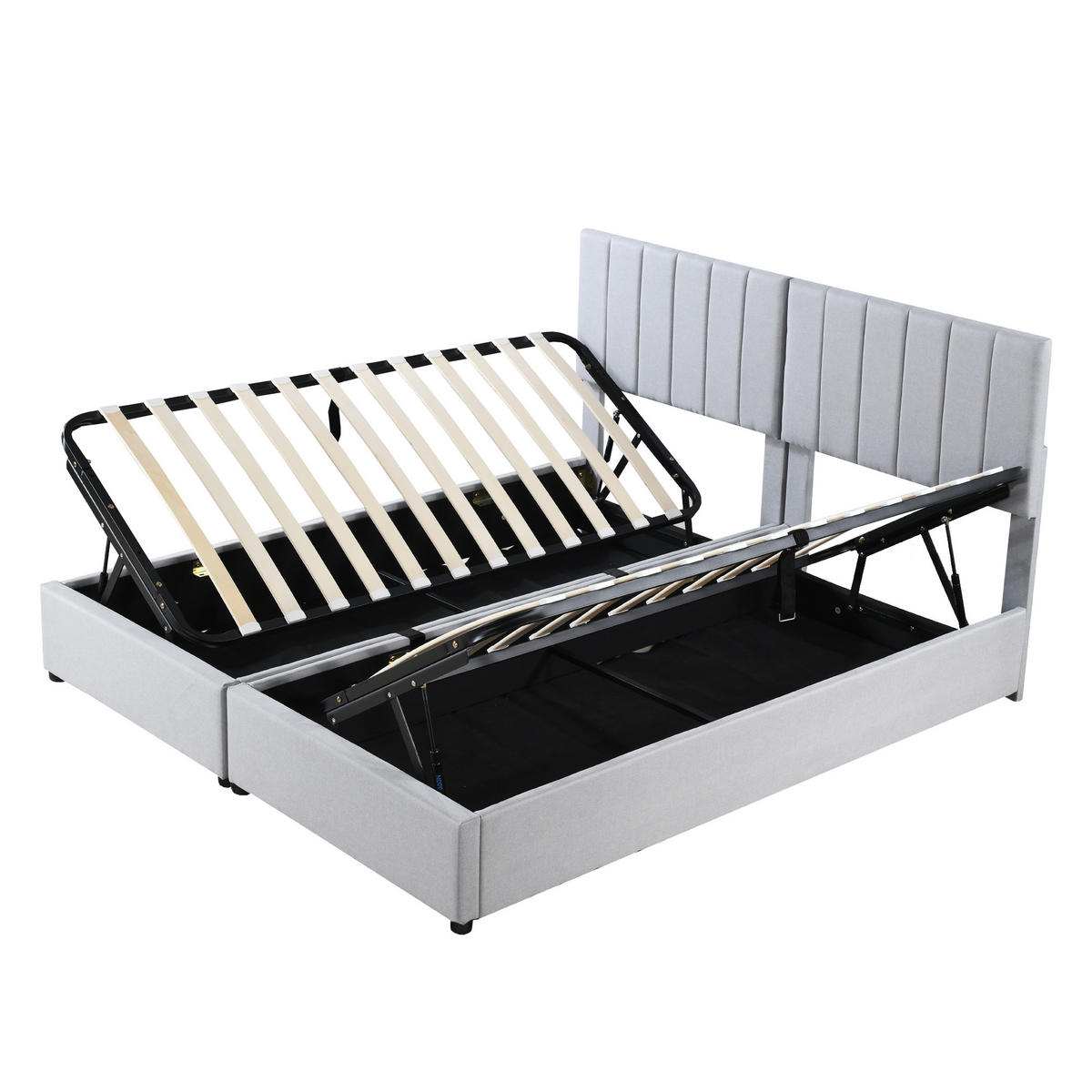 POLSTERBETT 180/200 cm grau hydraulisches Stauraumbett mit verstellbarem Kopfteil - Grau, Textil (180/200cm) - OKWISH