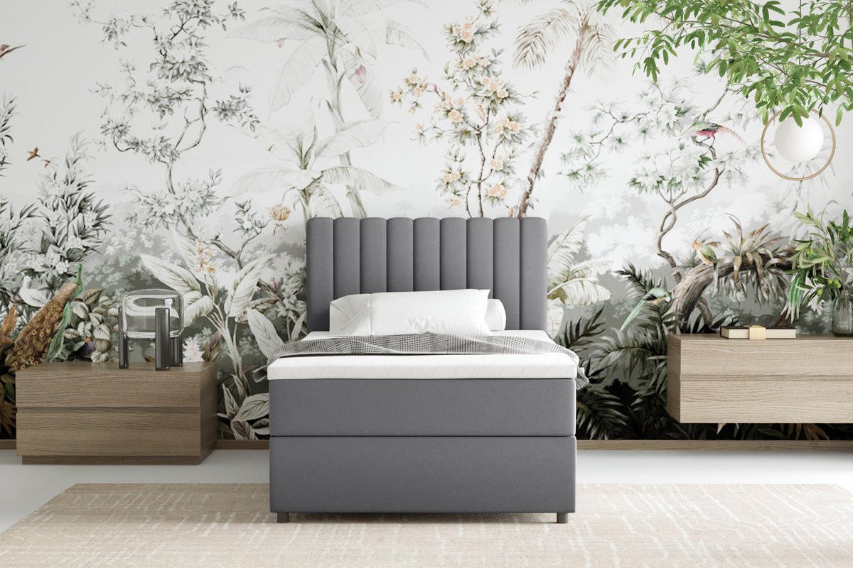 BOXBETT Everest 100 x 200 cm Einzelbett mit hochwertiger Bonell-Matratze und Topper - Grau, Holz (100/200cm) - Panda Möbel
