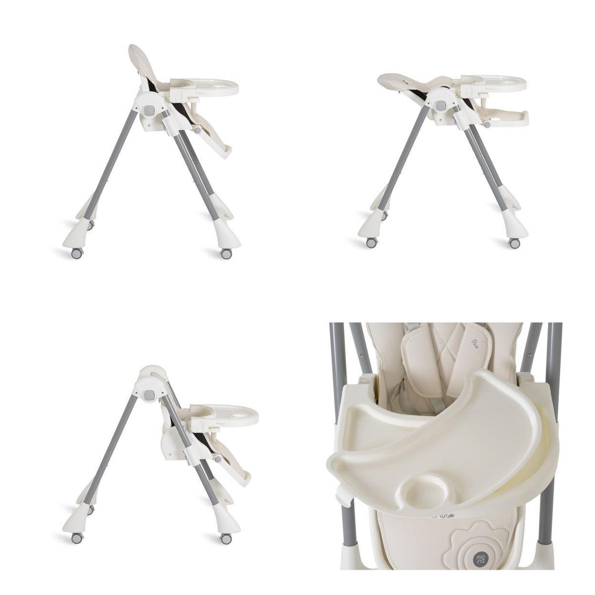HOCHSTUHL Rico klappbar weiß höhenverstellbar, Doppeltablett, Räder, Gurt - Weiß, Metall (52/96/81cm) - Moni