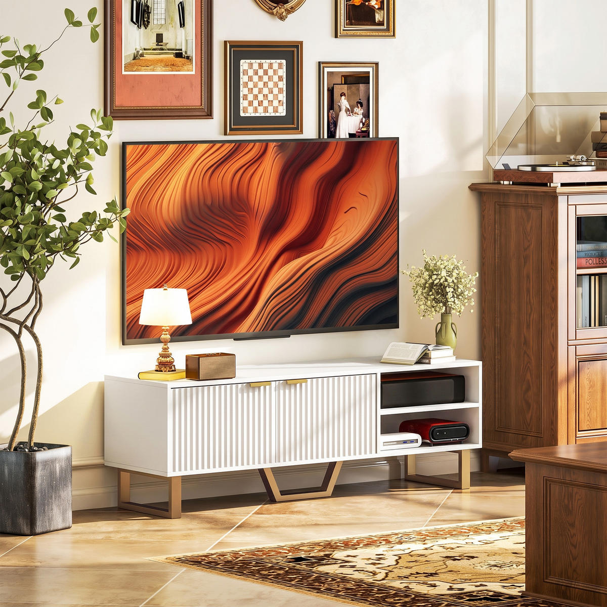 TV-ELEMENT PANG-M4K9B2 - Goldfarben/Ahornfarben, Holz/Metall (39/47/140cm) - PANGIVO