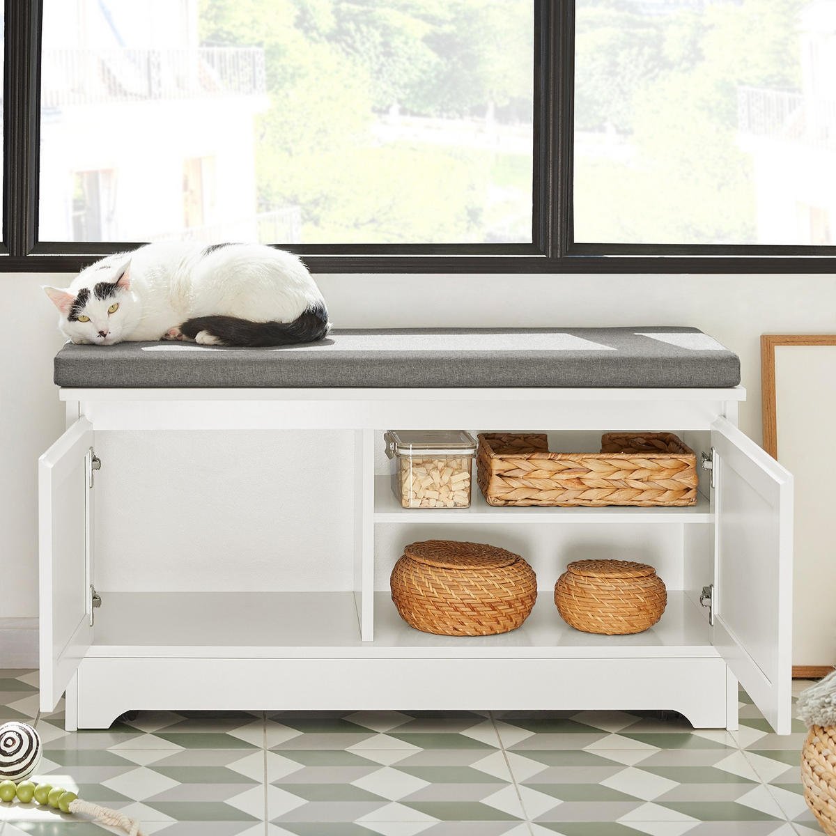 KATZENHAUS Weiß - Weiß, Holzwerkstoff/Metall (90/44/36cm) - SoBuy