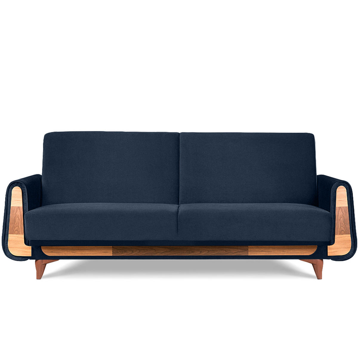 3-SITZER-SCHLAFSOFA GUSTAVO mit Armlehnen, blau - Blau/Braun, Holz/Holzwerkstoff (230/98/98cm) - KONSIMO®