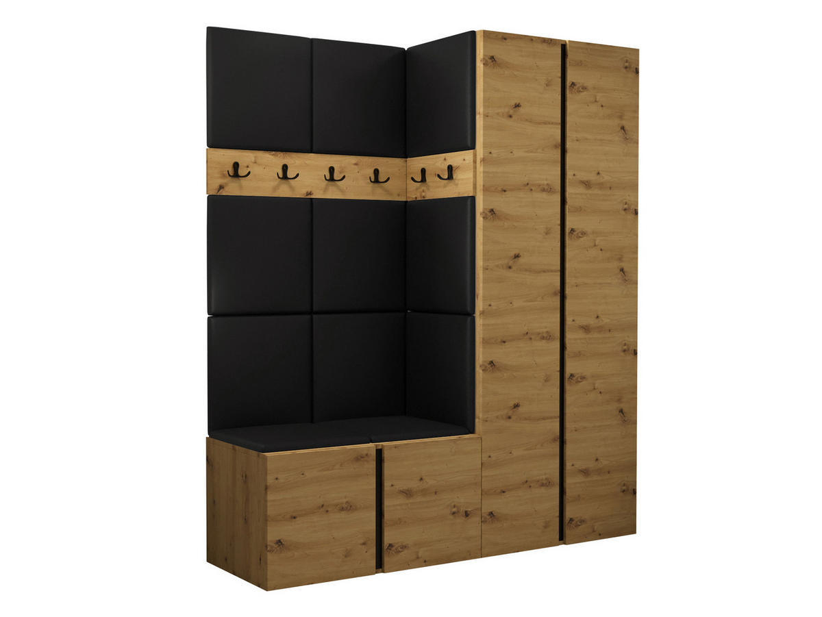 GARDEROBEN-SET Orion III - Schwarz/Eiche Artisan, Holzwerkstoff/Kunststoff (158/186/46cm) - MIRJAN24