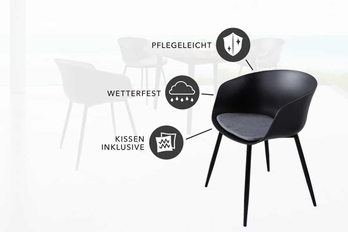 GARTENSTUHL DESIGNO Kunststoff Schwarz 80 cm - Schwarz, Kunststoff/Metall (56/78/57cm) - riess-ambiente