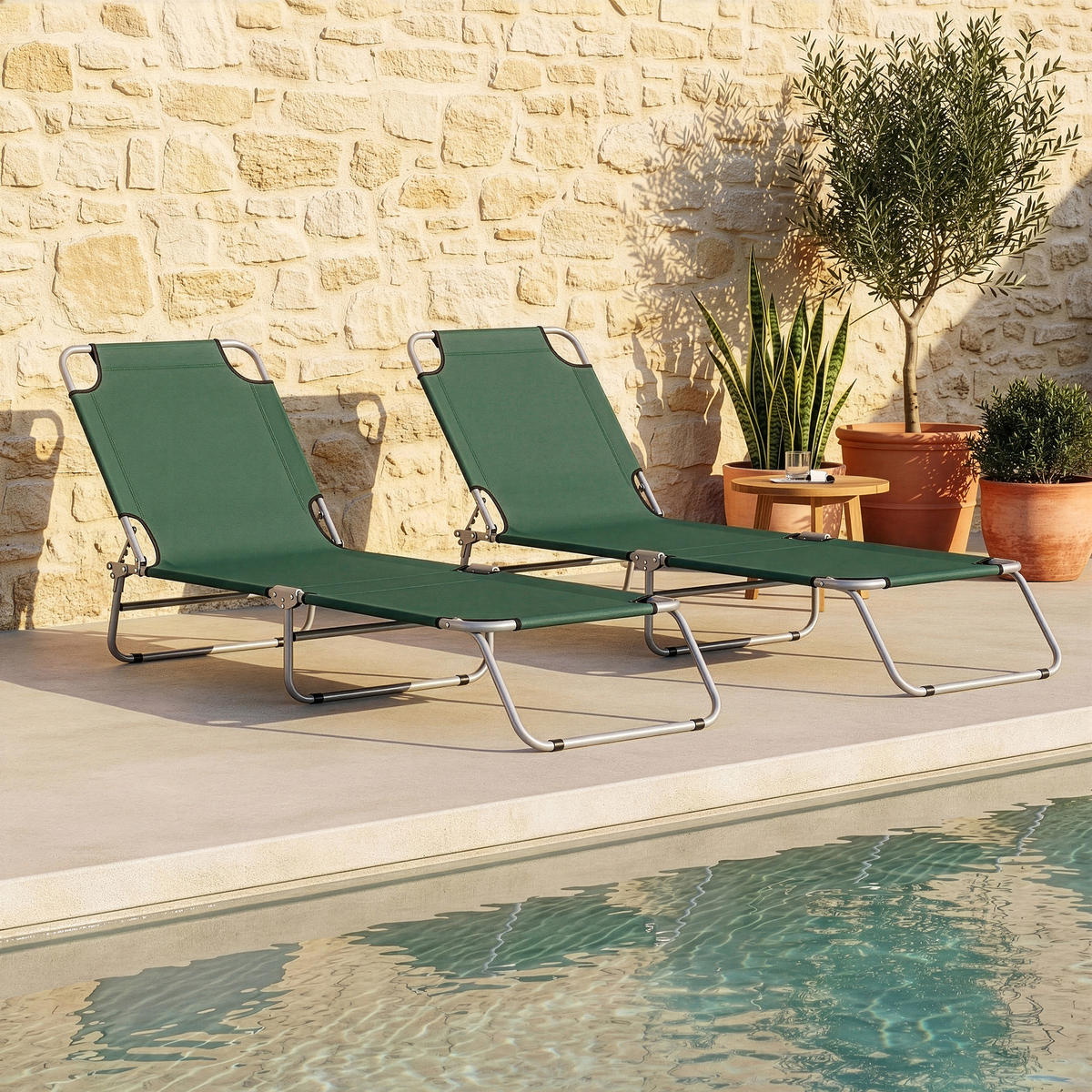 SONNENLIEGE-SET 2 TLG. Carcao - Dunkelgrün, Textil/Metall (186/24/55cm) - casa.pro