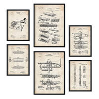 POSTER Set Mit 6 Plakaten Mit Blasinstrument Patenten Im Vintage Stil A3 & A4 Schwarzer Rahmen - Schwarz, Papier (29/3cm) - Nacnic