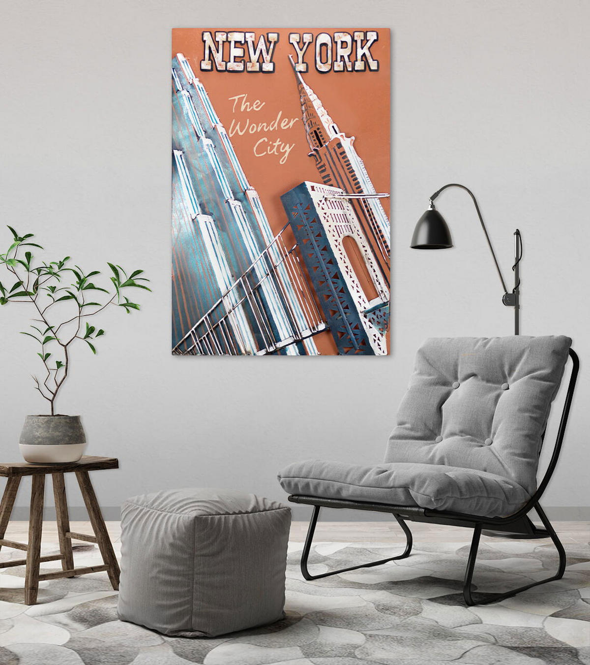 METALLBILD Orange 60/90 cm - Blau/Orange, Metall (4.38/90cm) - KUNSTLOFT