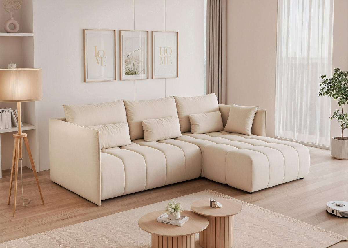 ECKSOFA CLEO mit Schlaffunktion und Bettkasten Creme - Creme, Holzwerkstoff/Kunststoff (245/180cm) - Idohome
