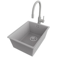 UNTERBAUSPÜLE GRANIT London, 2-er set Grau 36/47 cm 1 Becken + Küchenarmatur 38/14 cm + Ablauf-Set ab 40er Unterschrank - Chromfarben/Grau, Kunststoff (36/20/47cm) - Primagran