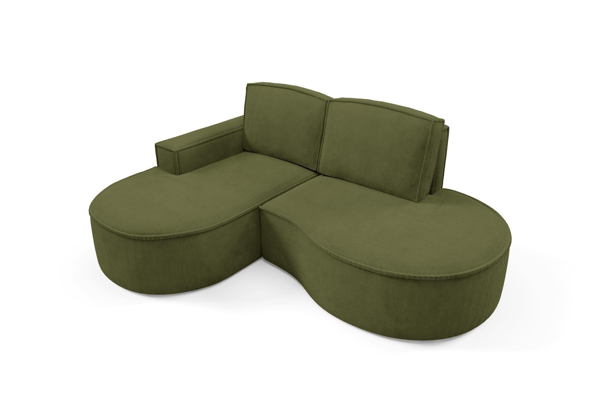 ECKSOFA Flow Grün, mit Kissen in Curio Stoff, linke seite - Grün, Holzwerkstoff/Textil (210/157cm) - Bettso