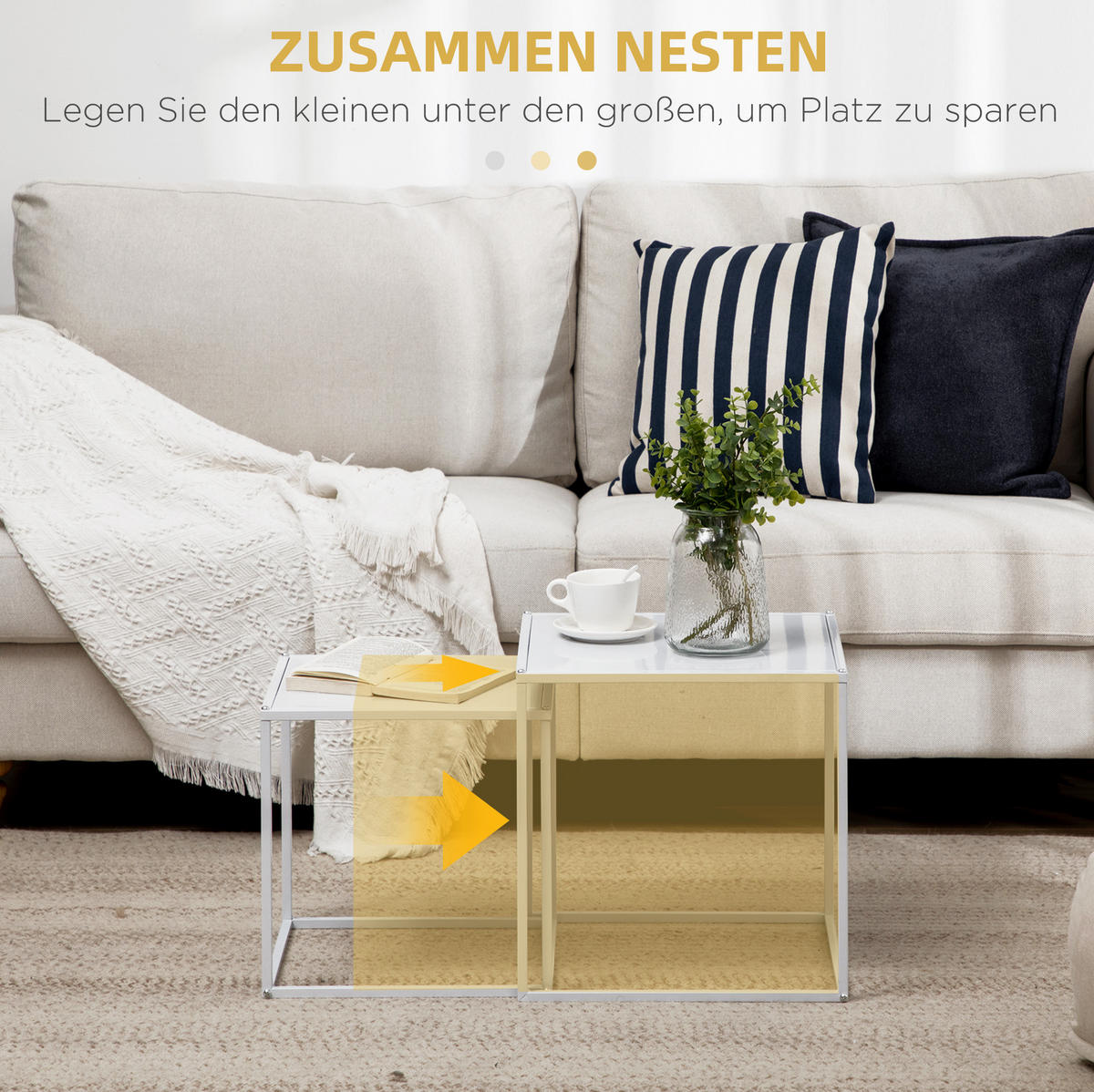 COUCHTISCH-SET aus Stahl 40x40x40 cm & 35x35x35 cm Weiß, 2-teilig - Weiß, Metall (40/40/40cm) - IVMEU