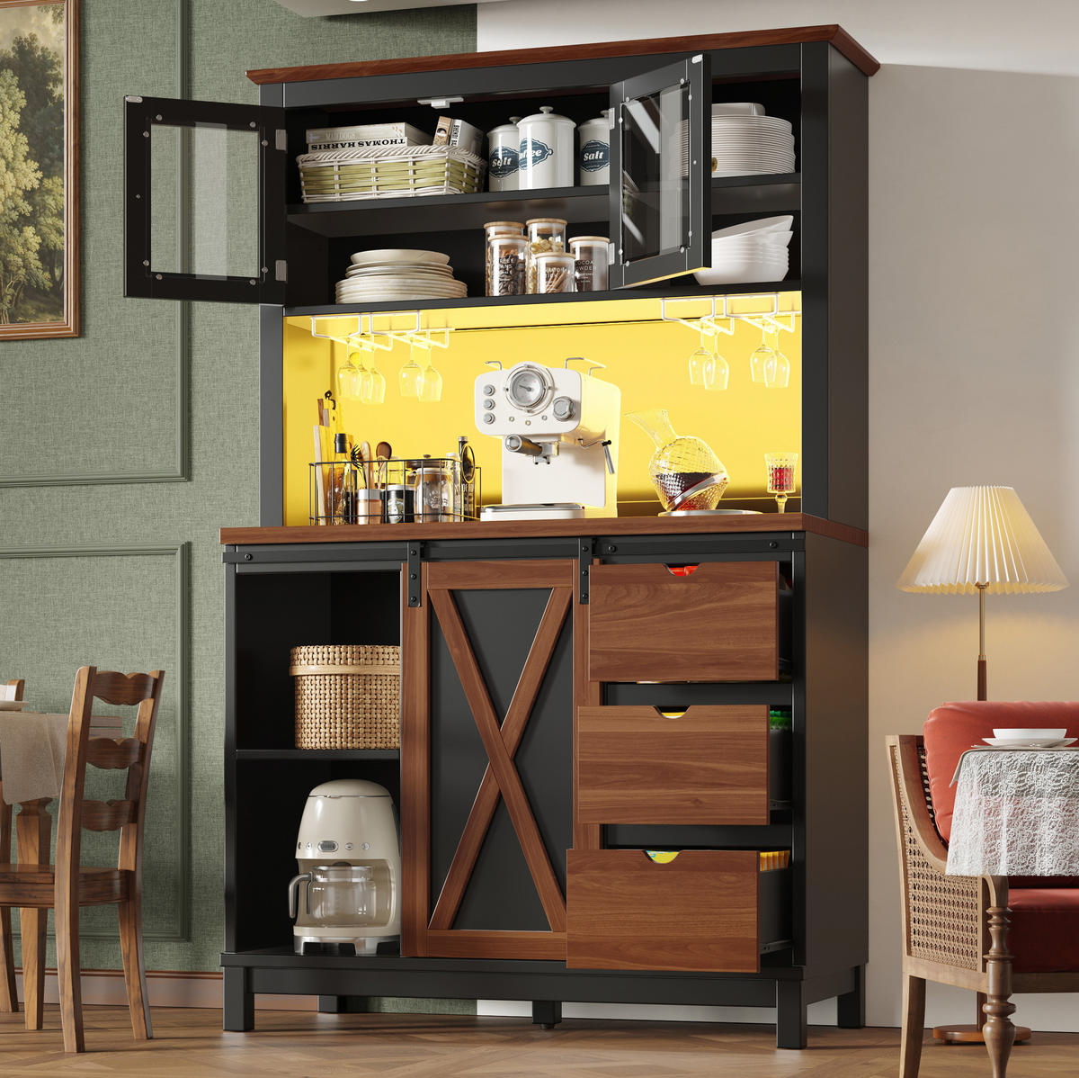 HIGHBOARD 104/180/40 cm Schwarz aus MDF, Metall und Glas mit LED-Beleuchtung - Schwarz, Glas (40/180/104cm) - OKMYHOME