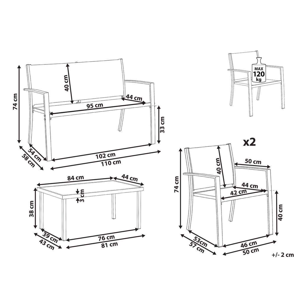 LOUNGE-SET mit Tisch 4-Sitzer TAVOLETO Grau Metall - Grau, Metall - Beliani