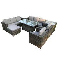 GARTENMÖBEL SET Polyrattan 9-Sitzer - Dunkelgrau/Grau, Glas/Kunststoff - Fimous