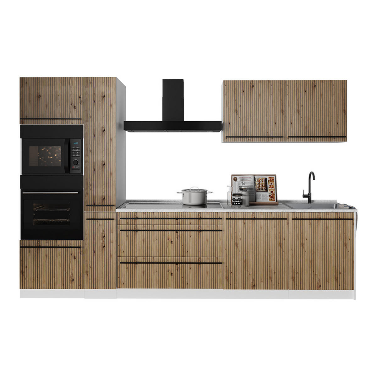KÜCHENZEILE R-Line, Artisan-Eiche/Weiß, 310 cm Arbeitsplatte Anthrazit - Eiche Artisan/Weiß, Holzwerkstoff (310/206.8/60cm) - Vicco
