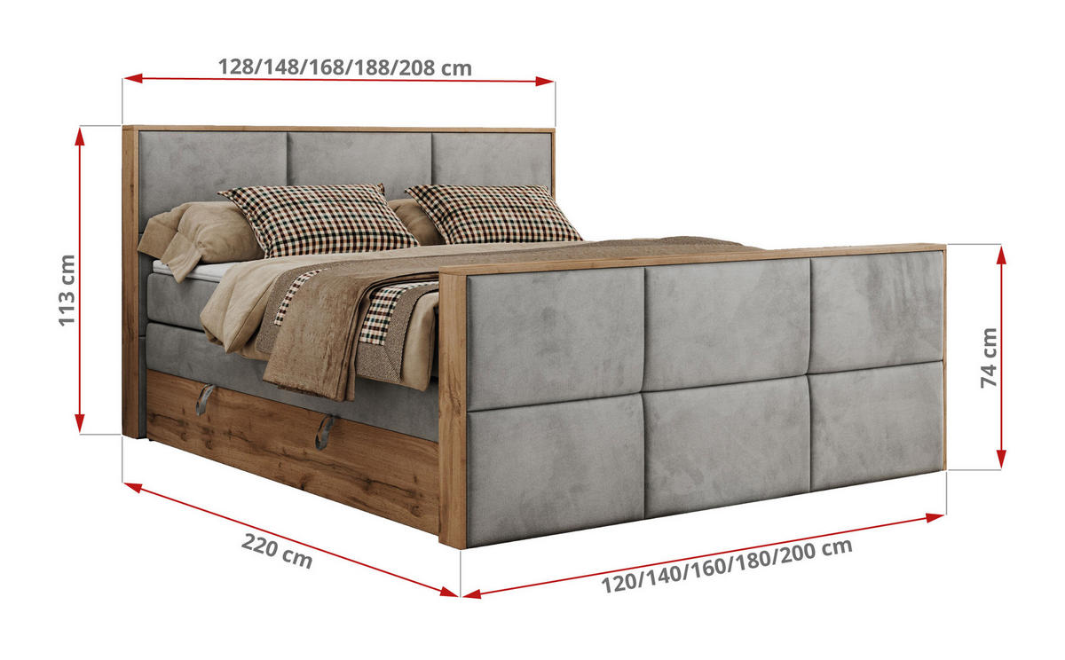 BOXSPRINGBETT ALBERO 2 KING DUO 120/200 Hellgrau Velvet - H3 - Hellgrau, Holz/Textil (120/200cm) - MKS