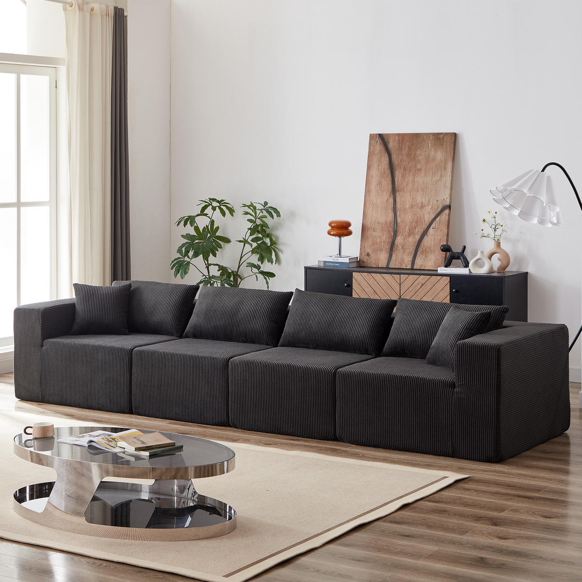 ECKSOFA 264/167/71 cm Schwarz Cord - Schwarz, Textil (264/167cm) - Oxeza
