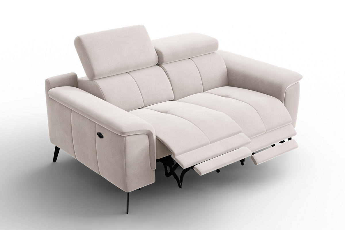 SOFA RELAX FIERO 2-Sitzer, Beiger Veloursstoff - Beige/Schwarz, Holz/Textil (170/82/103cm) - Courtois Laville