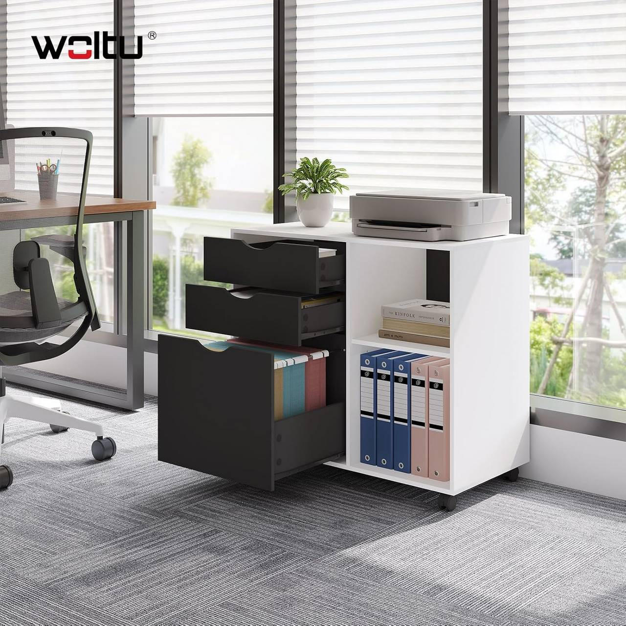 ROLLCONTAINER mit 3 Schubladen,5 Rollen, Weiß+Schwarz - Schwarz/Weiß, Holzwerkstoff (80/69.5/39.5cm) - Woltu