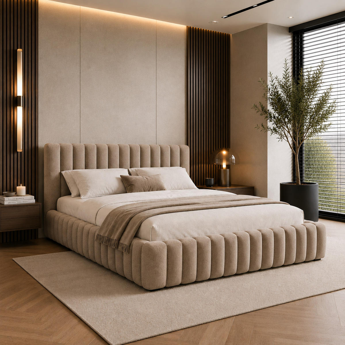 POLSTERBETT BLIVIO 180x200 cm,mit Bettkasten,Lattenrost,Doppelbett,Boxspringbett-Optik-Cappuccino - Taupe, Holz (180/200cm) - Furnistar