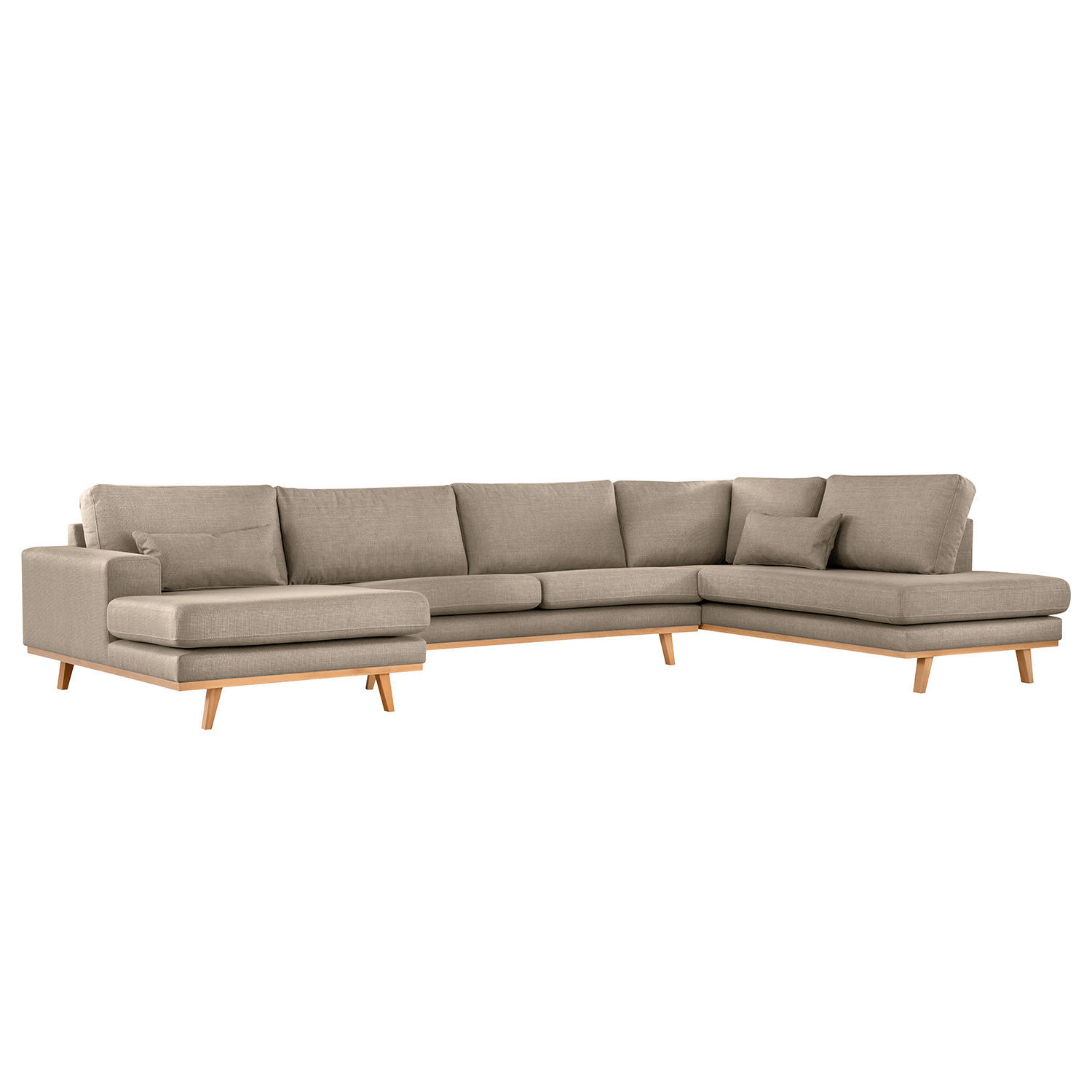 WOHNLANDSCHAFT mit Longchair - Taupe/Buchefarben, Textil (371/81/219cm) - home24