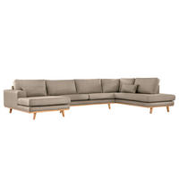 WOHNLANDSCHAFT mit Longchair - Taupe/Buchefarben, Textil (371/81/219cm) - home24