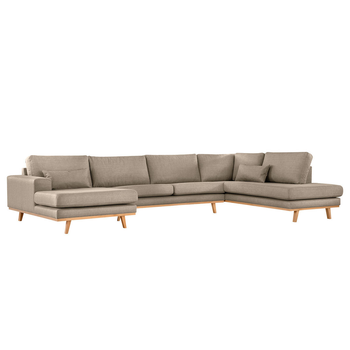 WOHNLANDSCHAFT mit Longchair - Taupe/Buchefarben, Textil (371/81/219cm) - home24