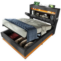 BETT mit Stauraum und LED 90x200 cm Leinen Grau inkl. Matratze - Grau, Metall (90/200cm) - Meubliv