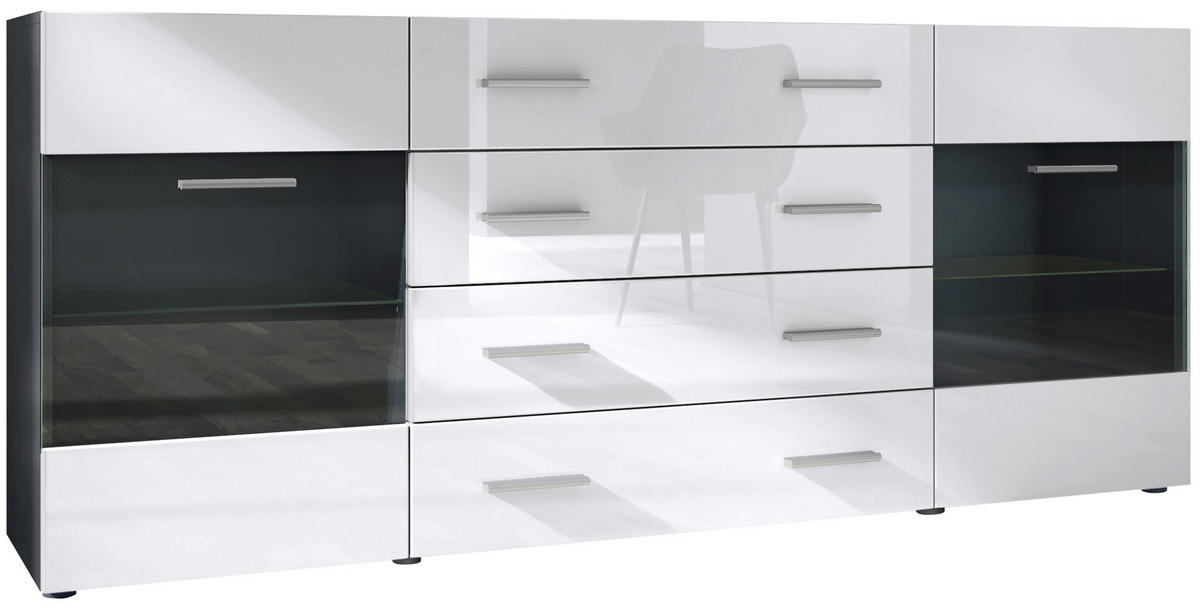 SIDEBOARD Carlos Weiß Hochglanz - Weiß Hochglanz, Holzwerkstoff (166/72/35cm) - Vladon