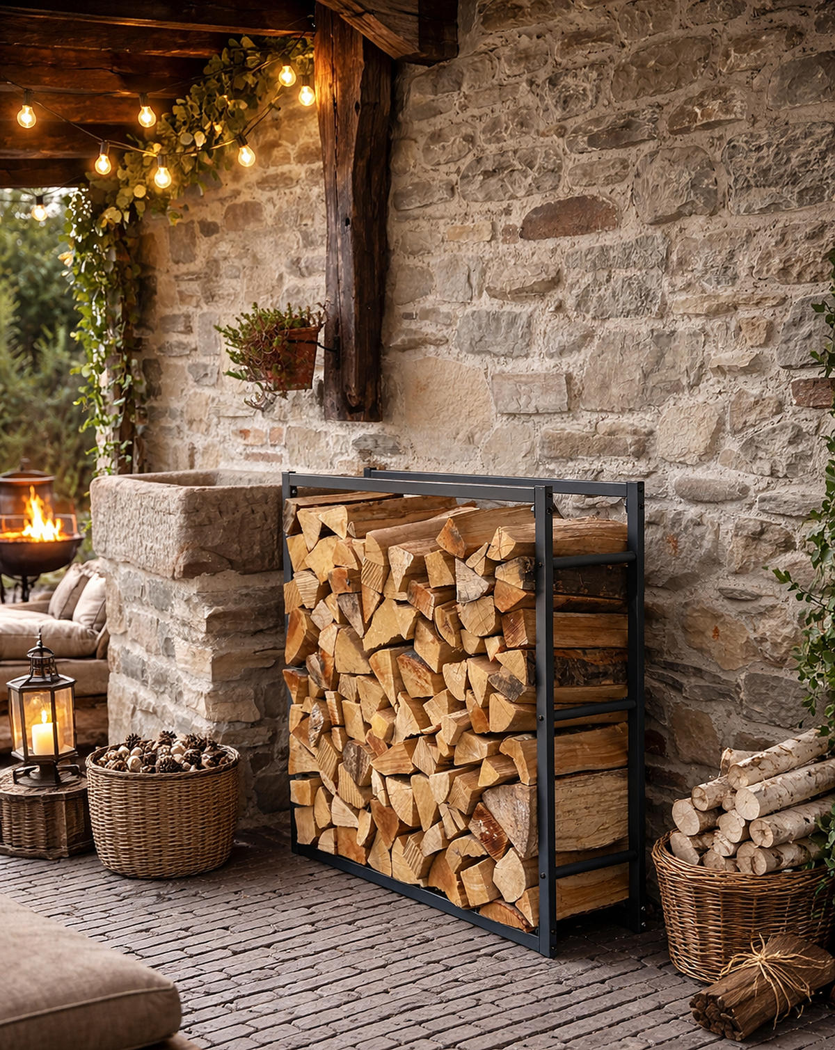 KAMINHOLZREGAL Außen 90x25x90 cm Metall Anthrazit - Anthrazit, Metall (25/90/90cm) - QUICK STAR