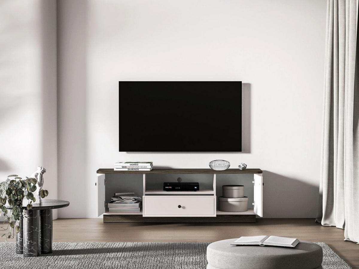 TV-LOWBOARD Vilavio Kaschmir/Eicheoptik Dunkel 160 cm - Taupe/Dunkelbraun, Holzwerkstoff/Metall (160/50/40cm) - Selsey