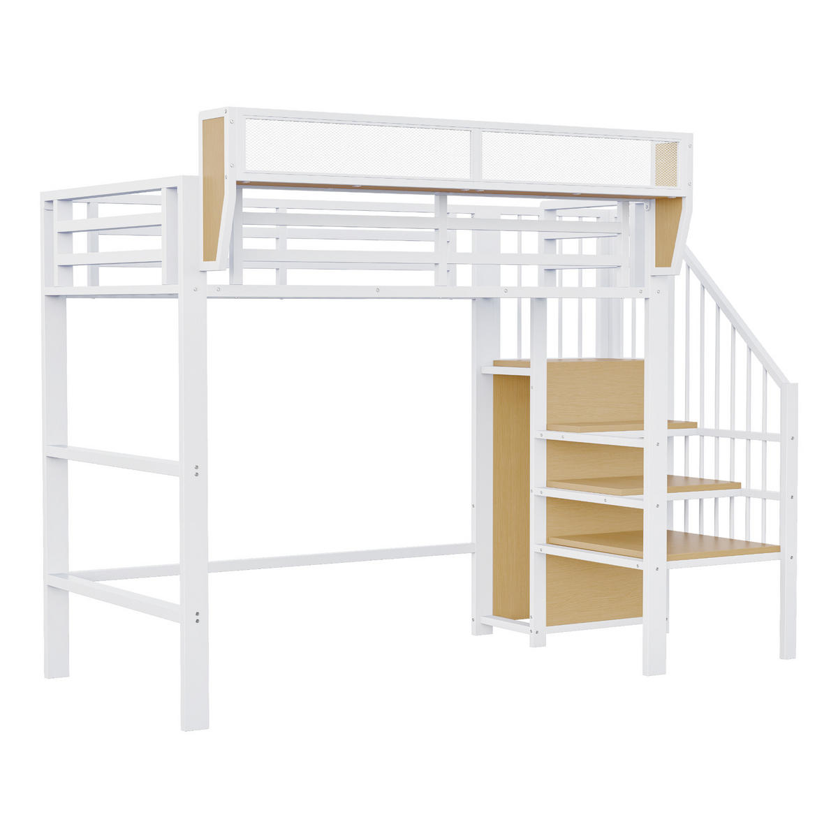 HOCHBETT 90x200 Weiß Metall Leiter Stauraum - Weiß, Metall (90/200cm) - FLIEKS