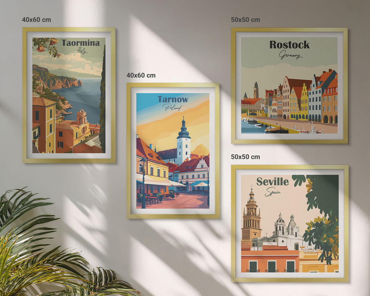 WANDBILDER 4er Set - 50x50 cm & 40x60 cm Goldrahmen - Architektur der Küstenstädte - Goldfarben, Kunststoff (50/50cm) - ArtPrintCave