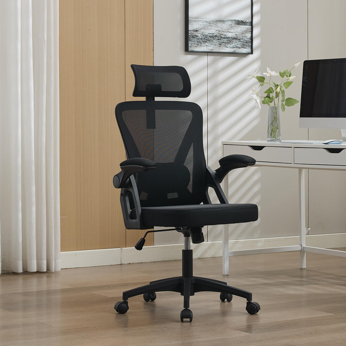 BÜROSTUHL Schwarz 58/65/108 cm - Schwarz, Metall (58/108/65cm) - PANGIVO