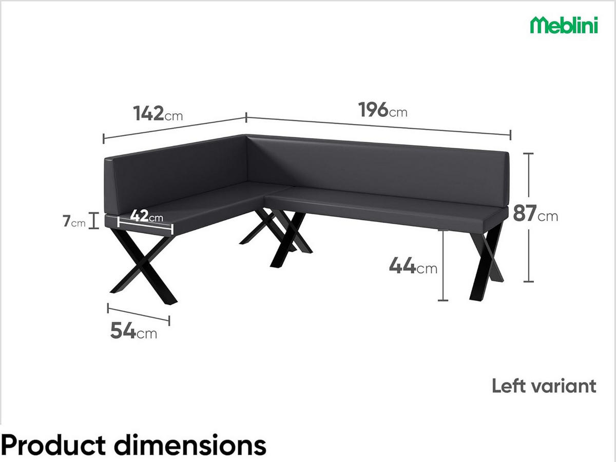 ECKBANK TONI_X - Grau, Leder (142/196cm) - Meblini