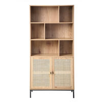 BÜCHERREGAL mit Aufbewahrung 2 Türen aus natürlichem Rattan H175cm - JAYA - Apfelbaumfarben, Holzwerkstoff (35/175/80cm) - Calicosy