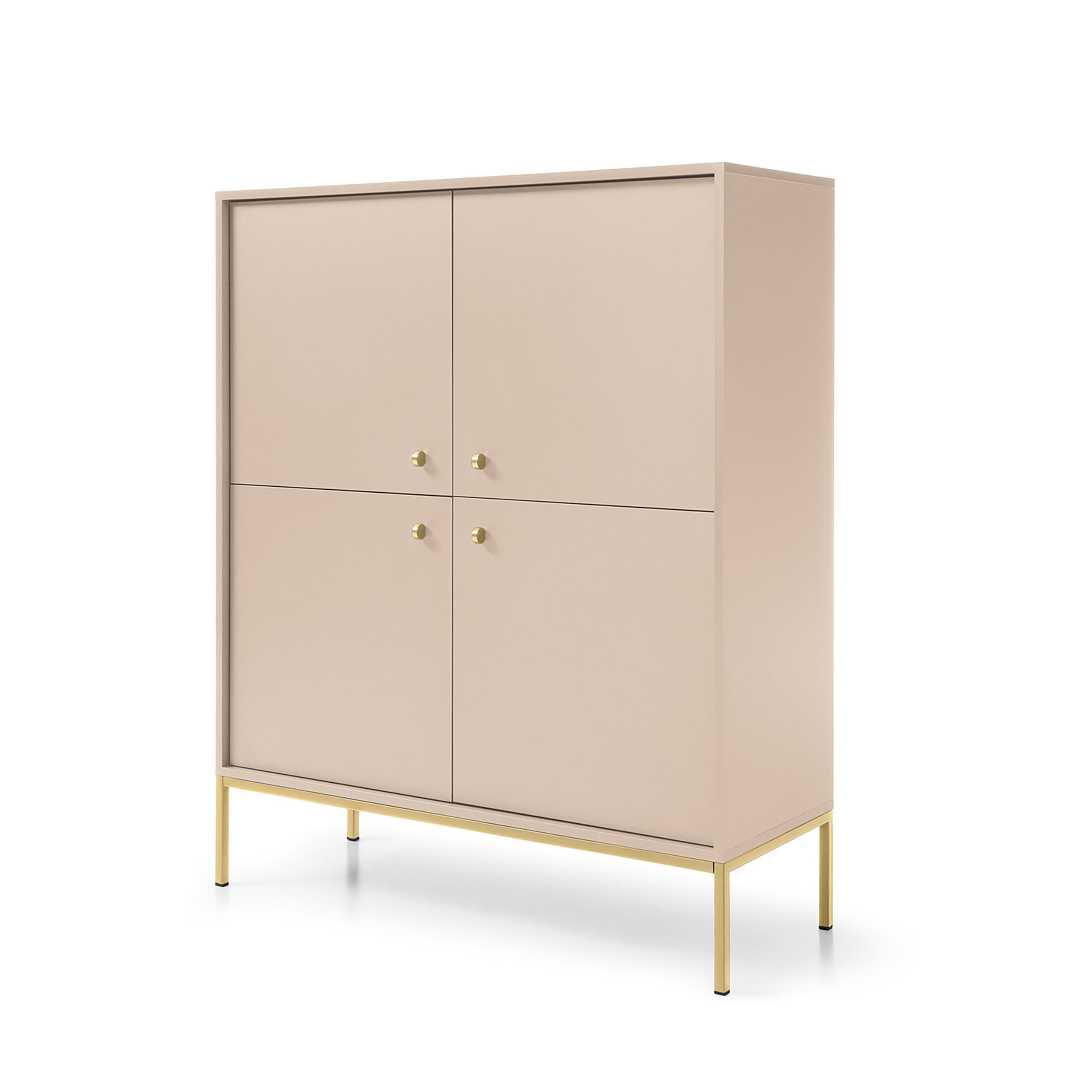 HIGHBOARD MONDO 104/125/39 cm mit 4 Türen Beige - Beige/Goldfarben, Holzwerkstoff (104/125/39cm) - MASSENO