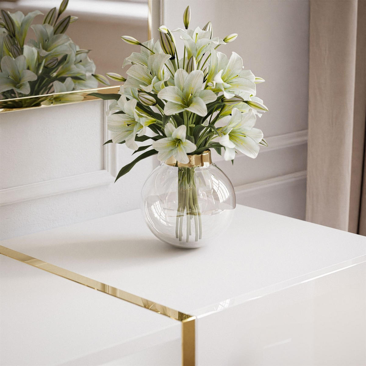 TV-ELEMENT ONYX AUF GOLDENEN BEINEN HOCHGLANZ 158 CM PUSH OPEN - Weiß, Holzwerkstoff (158/53/41.3cm) - Lookway