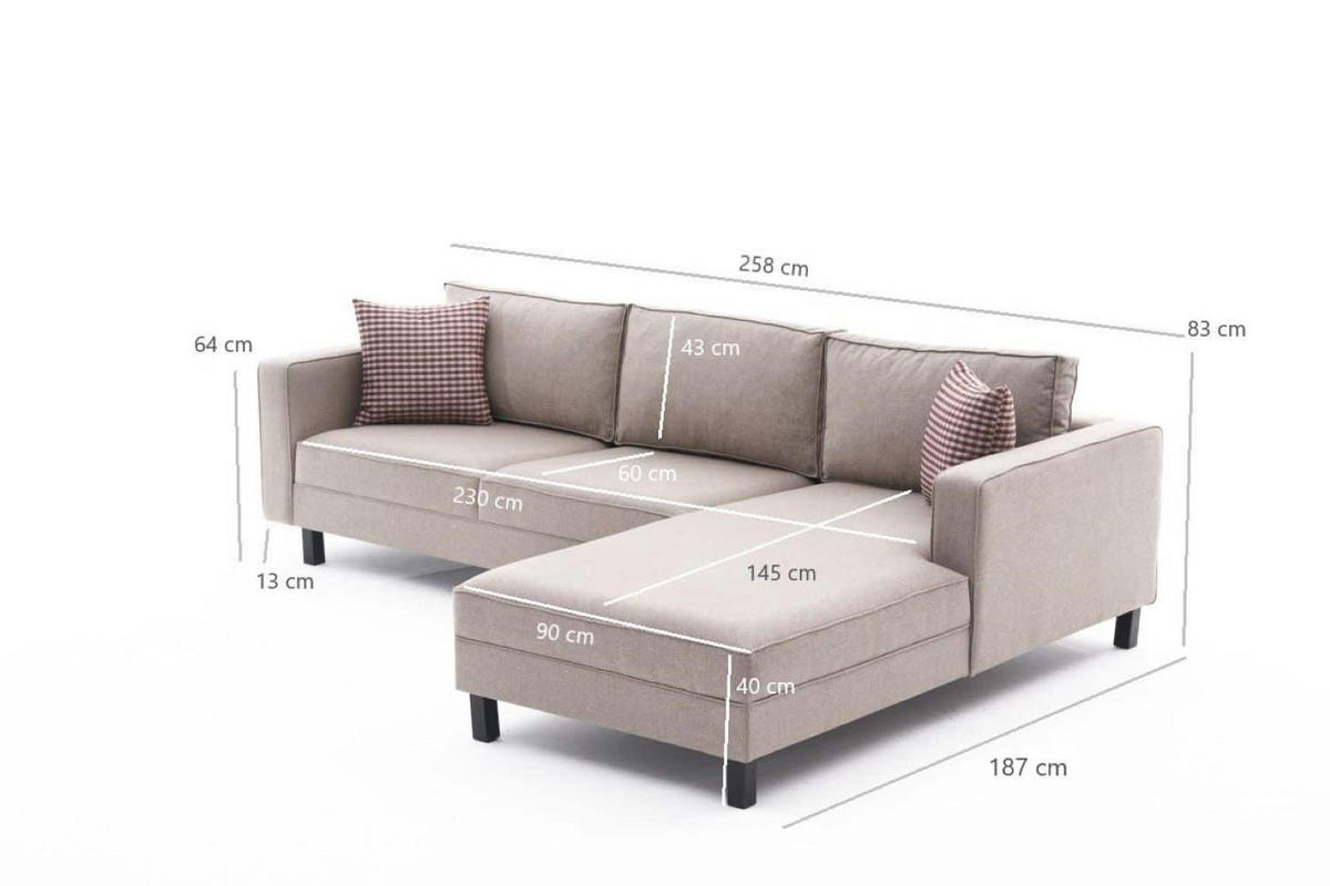 ECKSOFA mit elegantem Leinen-Bezug - Beige/Creme, Buchenholz/Textil (187/258cm) - myHomelando
