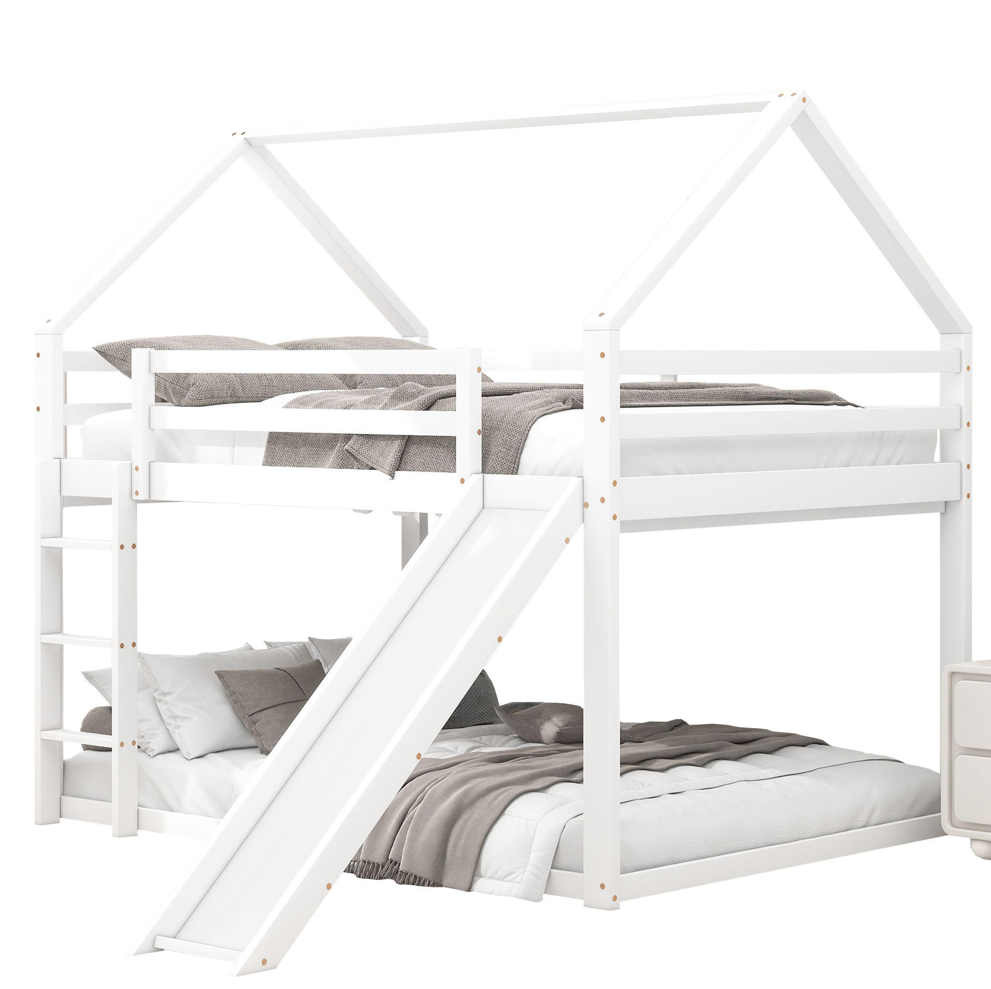 ETAGENBETT Hausbett mit Rutsche und Leiter, Weiß, 140/200 cm - Weiß, Holz (140/200cm) - MIVRAY