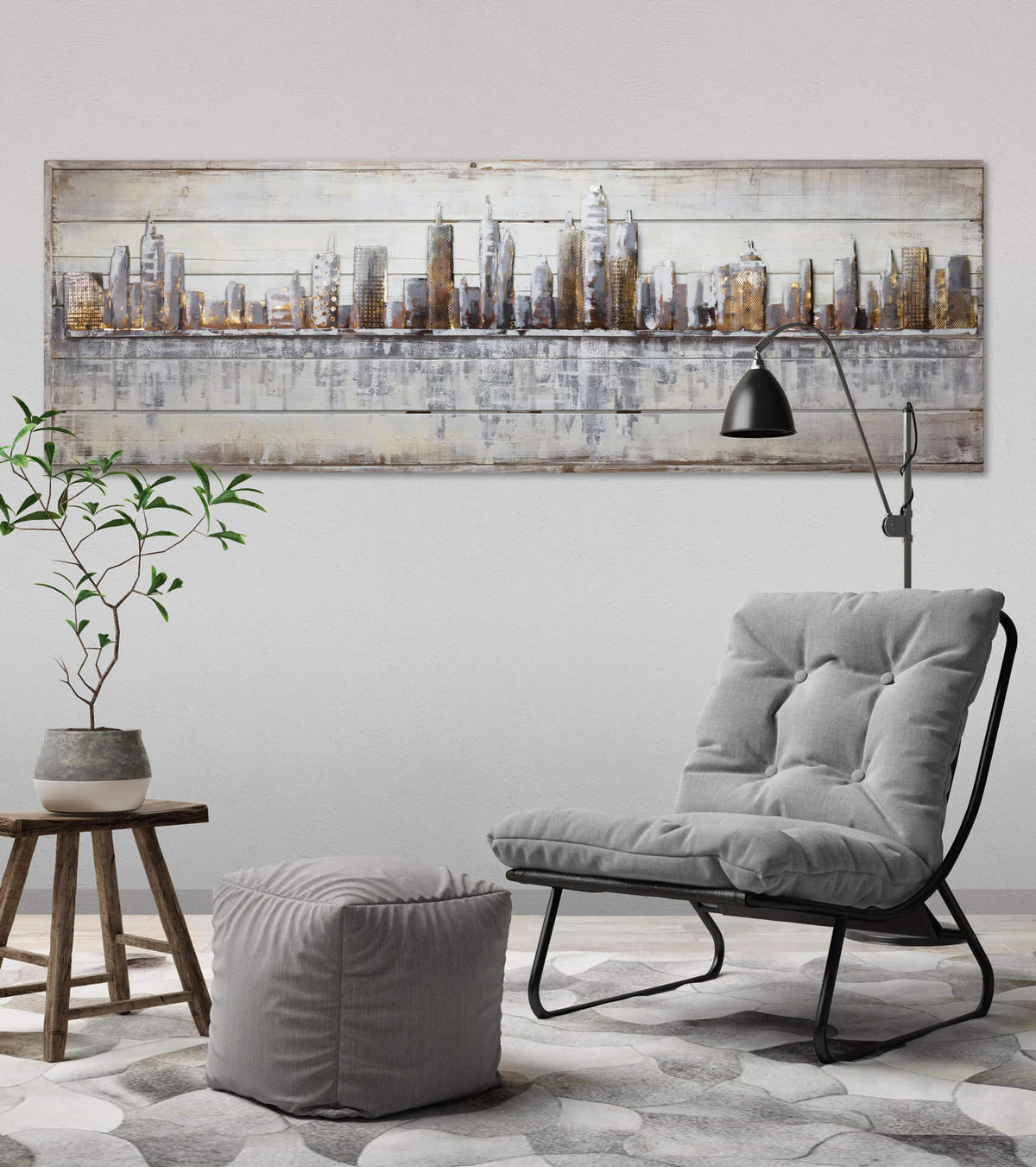 HOLZBILD Grau 150/50 cm - Beige/Grau, Holz (4.31/50cm) - KUNSTLOFT