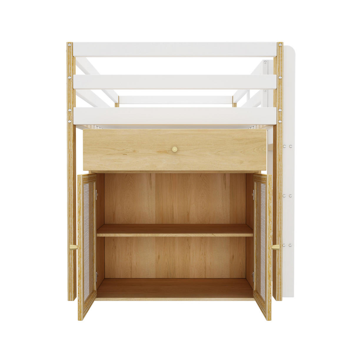 KINDERHOCHBETT aus Massivholz 90x200 cm in Weiß mit 2 Schränken & Leiter - Weiß, Holz (90/200cm) - Modfu