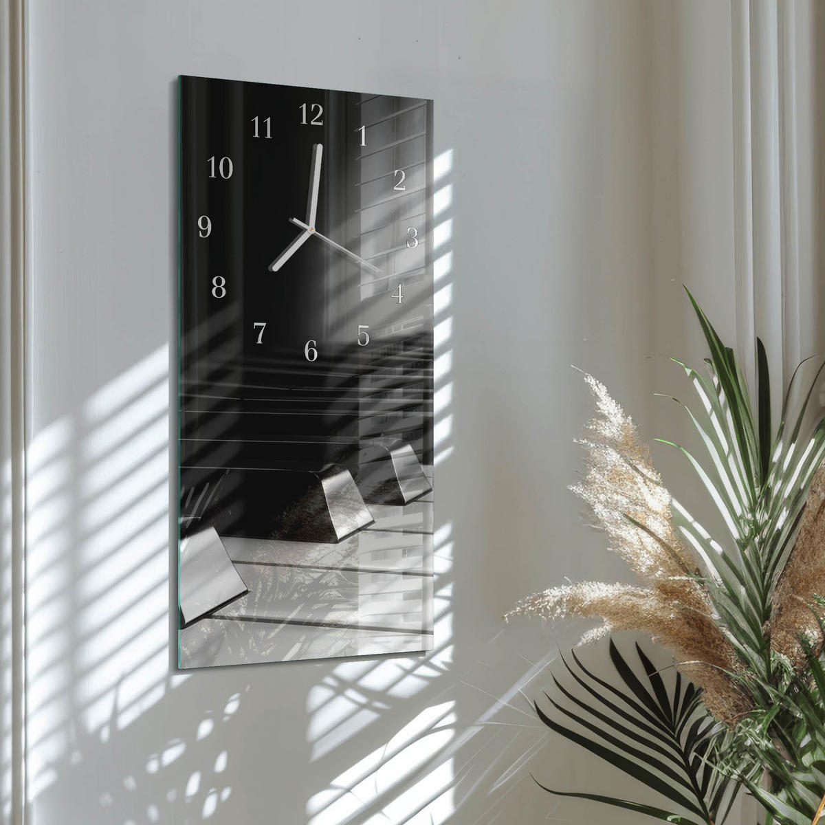 WANDUHR 30x60 cm - Abstraktion - Grau, Glas (30/60/0.4cm) - TULUP