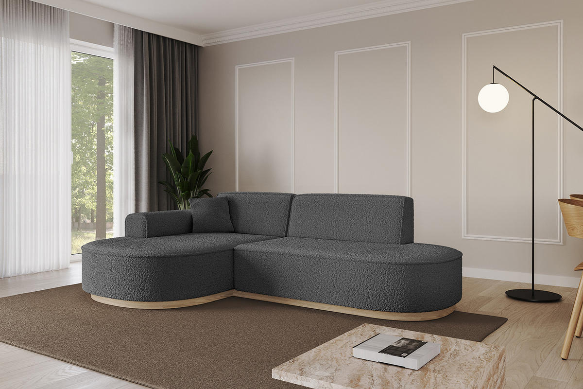 ECKSOFA Ottomane Links MARI-L1-v1 - 243x171x83 cm Grau Bouclé - Grau, Holzwerkstoff/Textil (243/171cm) - ALTDECOR