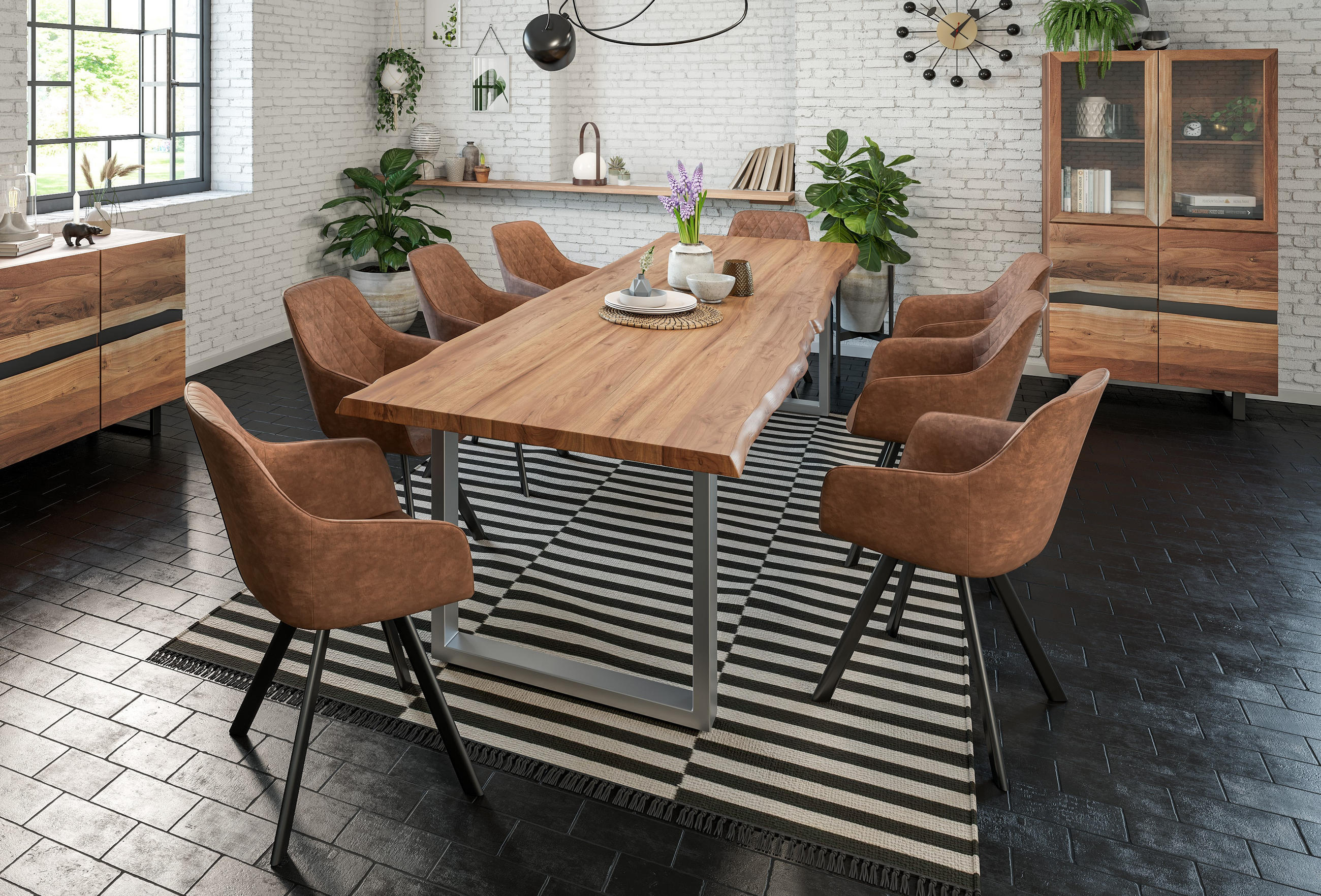 ESSTISCH LIAM - Beige/Silberfarben, Holz/Metall (100/300/74cm) - SAM